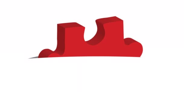 Анимация Красного Кусочка Головоломки Белом Фоне Национальный День Головоломок Концепция — стоковое видео