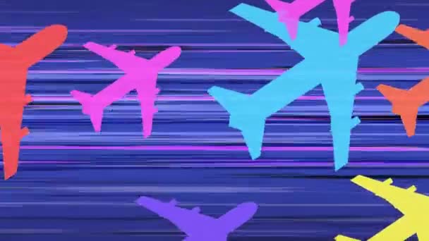 Animation Plane Icons Blue Lines Blue Background Global Environment Green — Stock Video