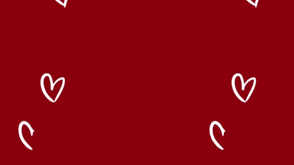 Κινούμενα Σχέδια Λευκών Καρδιών Κόκκινο Φόντο Ημέρα Του Αγίου Βαλεντίνου — Αρχείο Βίντεο