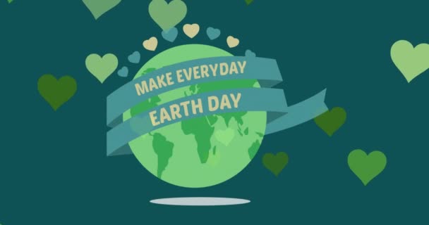 Animation Des Earth Day Text Über Globus Und Herzen Globale — Stockvideo