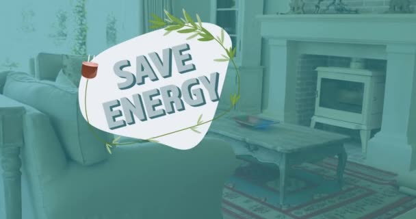 Animação Economizar Energia Texto Sobre Interior Ambiente Global Energia Verde — Vídeo de Stock