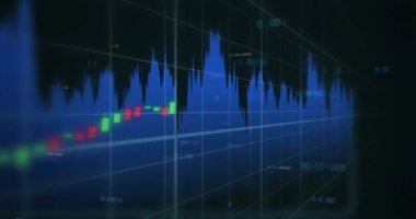 Siyah arka planda finansal veri işleme sisteminin animasyonu. küresel iş, finans, bağlantılar ve dijital arayüz konsepti dijital olarak oluşturulmuş video.