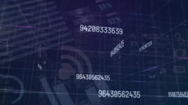 Mavi arka planda finansal veri işleme animasyonu. küresel iş, finans, bağlantılar ve dijital arayüz konsepti dijital olarak oluşturulmuş video.