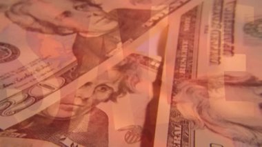 Amerikan doları banknotlarının ve satış metninin animasyonu. küresel satış, iş, finans, teknoloji ve bağlantılar konsepti dijital olarak oluşturulmuş video.