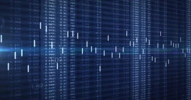 Borsa animasyonu ve mavi arka plandaki rakamlar. küresel iş, finans, bağlantılar ve dijital arayüz konsepti dijital olarak oluşturulmuş video.