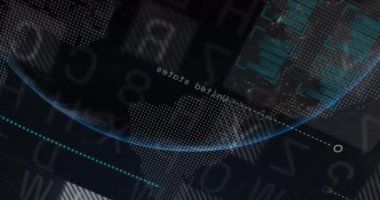 Siyah arkaplan üzerinden küresel ve finansal veri işleme animasyonu. küresel iş, finans ve dijital arayüz kavramı dijital olarak oluşturulmuş video.