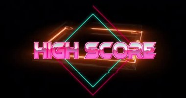 Neon boks ringinde yüksek skorlu metin animasyonu. Sosyal medya ve iletişim arayüzü kavramı dijital olarak oluşturulmuş video.