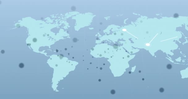 蓝色背景上连接网络和世界地图的动画 全球医学 医疗保健和技术概念数码视频 — 图库视频影像