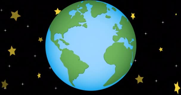 Анимирование Земного Шара Звезд Чёрном Фоне Глобальная Окружающая Среда Зеленая — стоковое видео