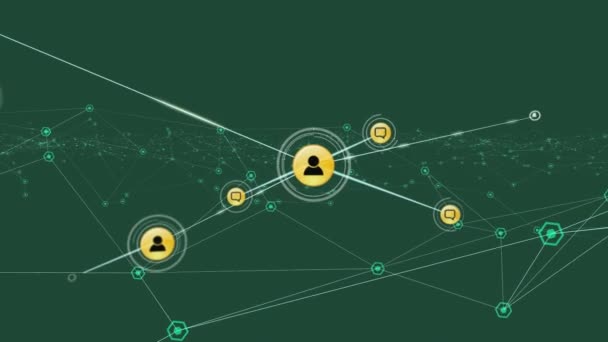 Animação Rede Conexões Com Ícones Mídia Fundo Verde Negócio Global — Vídeo de Stock