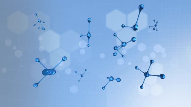 Animación Moléculas Sobre Fondo Azul Concepto Mundial Ciencia Medicina Procesamiento — Vídeo de stock