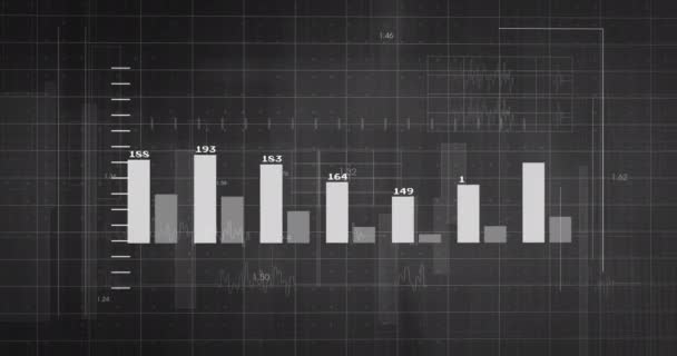 Animazione Diagrammi Con Numeri Elaborazione Dati Sfondo Nero Business Globale — Video Stock