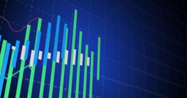 Mavi arka planda finansal veri işleme animasyonu. küresel iş, finans, bağlantılar ve dijital arayüz konsepti dijital olarak oluşturulmuş video.