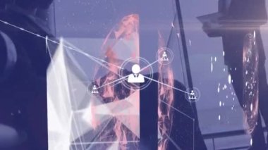 Bir grup iş adamı üzerinde finansal veri işleme animasyonu. küresel iş, finans, bağlantılar ve dijital arayüz konsepti dijital olarak oluşturulmuş video.