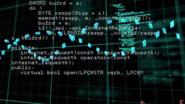 Siyah arkaplan üzerinde DNA ipliği ve veri işleme animasyonu. küresel bilim, tıp ve veri işleme kavramı dijital olarak oluşturulmuş video.