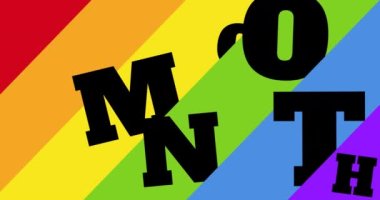Gökkuşağı çizgilerinde siyah lgbtq harflerinin animasyonu. lgbtq geçmiş ay konsepti dijital olarak oluşturulmuş video.