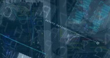 Siyah arkaplan üzerinden finansal veri işleme animasyonu. küresel iş, finans ve dijital arayüz kavramı dijital olarak oluşturulmuş video.