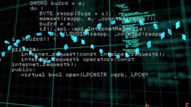 Siyah arkaplan üzerinde DNA ipliği ve veri işleme animasyonu. küresel bilim, tıp ve veri işleme kavramı dijital olarak oluşturulmuş video.