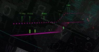 Siyah arkaplan üzerinden finansal veri işleme animasyonu. küresel iş, finans ve dijital arayüz kavramı dijital olarak oluşturulmuş video.