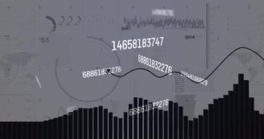 Beyaz arka planda finansal veri işleme animasyonu. küresel iş, finans ve dijital arayüz kavramı dijital olarak oluşturulmuş video.