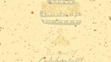 Zamanının animasyonu mesajları noktalar üzerinde kutlamak ve sarı arkaplanda pasta yapmak. parti ve kutlama konsepti dijital olarak oluşturulmuş video.