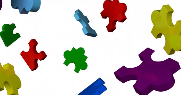Animazione Pezzi Colorati Puzzle Che Cadono Sfondo Bianco Giornata Nazionale — Video Stock