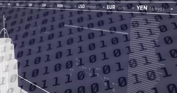 Animation Der Binären Codierung Und Der Verarbeitung Von Finanzdaten Auf — Stockvideo