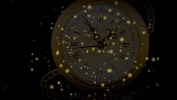 Animação Pontos Verdes Relógio Sobre Fundo Preto Festa Celebração Conceito — Vídeo de Stock