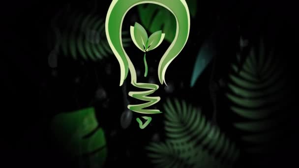 Animazione Lampadina Verde Fiori Sfondo Nero Ambiente Globale Energia Verde — Video Stock