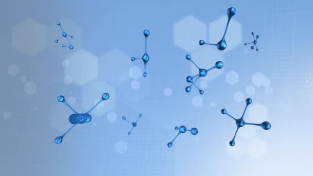 Animation Molecules Blue Background Global Science Medicine Data Processing Concept — Stock Video