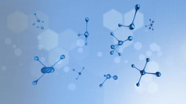 蓝色背景上的分子动画 全球科学 医学和数据处理概念数码视频 — 图库视频影像