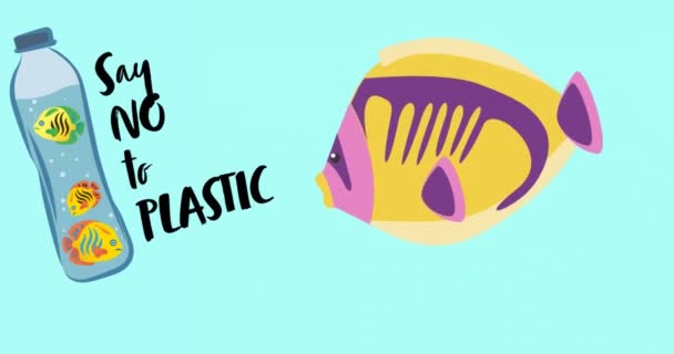 Animazione Senza Testo Plastico Bottiglia Pesce Ambiente Globale Energia Verde — Video Stock