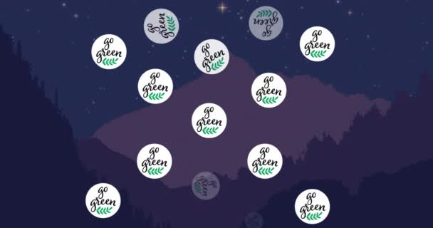 Анимация Зеленого Текста Над Пейзажем Ночью Глобальная Окружающая Среда Зеленая — стоковое видео