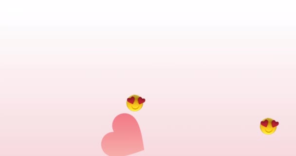 Animation Emoji Icons Hearts White Background Valentines Day Celebration Concept — Stock Video