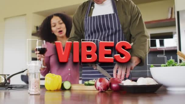 Animation Vibes Texte Sur Divers Couples Cuisine Concept Interface Communication — Video