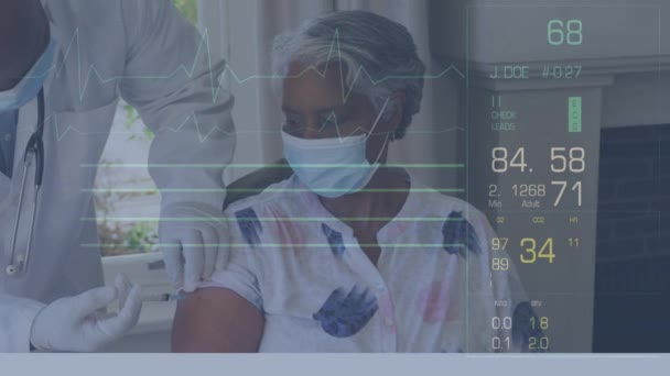 Animation Data Processing African American Doctor Patient Wearing Face Masks — Stock Video