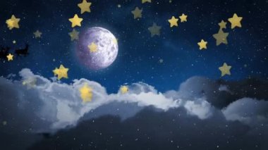 Noel 'de Noel Baba' nın kızağında yıldızların canlandırması. Noel, kış, gelenek ve kutlama konsepti dijital olarak oluşturulmuş video.