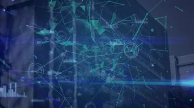 Bina üzerinde finansal veri işleme animasyonu. küresel iş, finans, bağlantılar ve dijital arayüz konsepti dijital olarak oluşturulmuş video.