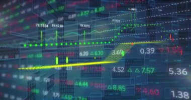 Siyah arkaplan üzerinden finansal veri işleme animasyonu. küresel iş, finans ve dijital arayüz kavramı dijital olarak oluşturulmuş video.