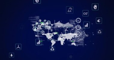 Mavi arka plandaki finansal veri işleme üzerinde yapılan taramaların animasyonu. küresel iş, finans, bağlantılar ve dijital arayüz konsepti dijital olarak oluşturulmuş video.