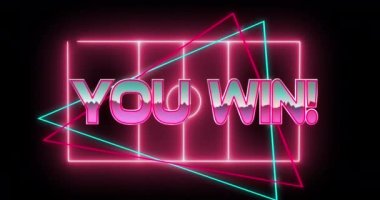 Neon spor stadyumundan metni kazandığın animasyon. Sosyal medya ve iletişim arayüzü kavramı dijital olarak oluşturulmuş video.