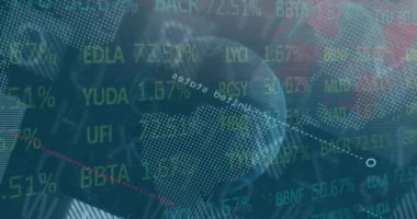 Borsa animasyonu ve kara fon üzerinden finansal veri işleme. küresel iş, finans ve dijital arayüz konsepti dijital olarak üretilmiş video. borsa ve finans animasyonu 