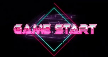 Maçın animasyonu neon spor stadyumunun üzerinden başlıyor. Sosyal medya ve iletişim arayüzü kavramı dijital olarak oluşturulmuş video.