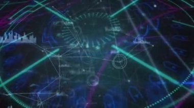 Siyah arka planda finansal veri işleme animasyonu. küresel iş, finans, bağlantılar ve dijital arayüz konsepti dijital olarak oluşturulmuş video.