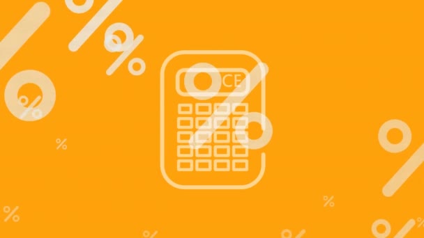 Анимация Символов Процента Значка Калькулятора Оранжевом Фоне Глобальный Бизнес Финансы — стоковое видео