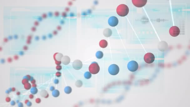 Animazione Filamenti Dna Rotanti Modello Con Elaborazione Dati Interfaccia Bianca — Video Stock