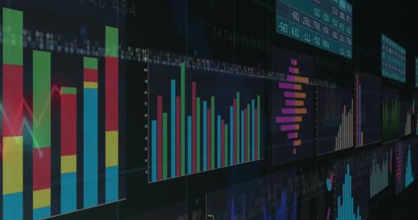 Animación Del Procesamiento Datos Financieros Sobre Fondo Negro Negocios Globales — Vídeos de Stock