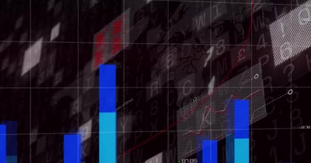 Animering Finansiell Databehandling Över Svart Bakgrund Global Verksamhet Ekonomi Och — Stockvideo