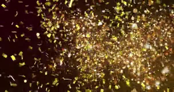 Animação Confetes Dourados Caindo Manchas Luz Fundo Preto Festa Celebração — Vídeo de Stock