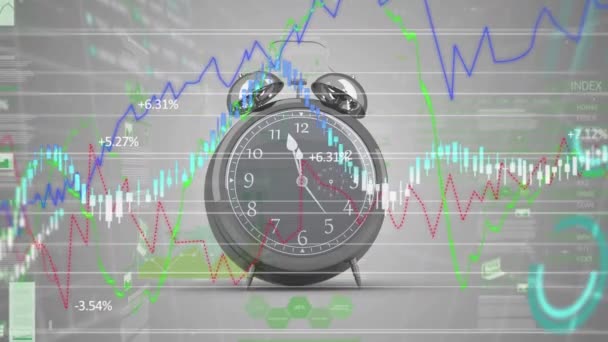 Animatie Van Verwerking Van Financiële Gegevens Klok Mondiaal Business Finance — Stockvideo